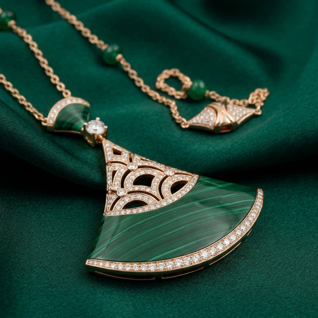 Gold-Tone Malachite Fan Pendant Necklace