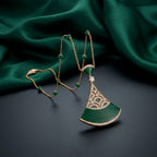 Gold-Tone Malachite Fan Pendant Necklace