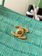 Chanel Croc-Embossed Tote Bag | Turquoise Leather with Gold CC Hardware –| LisaLuxuryHub