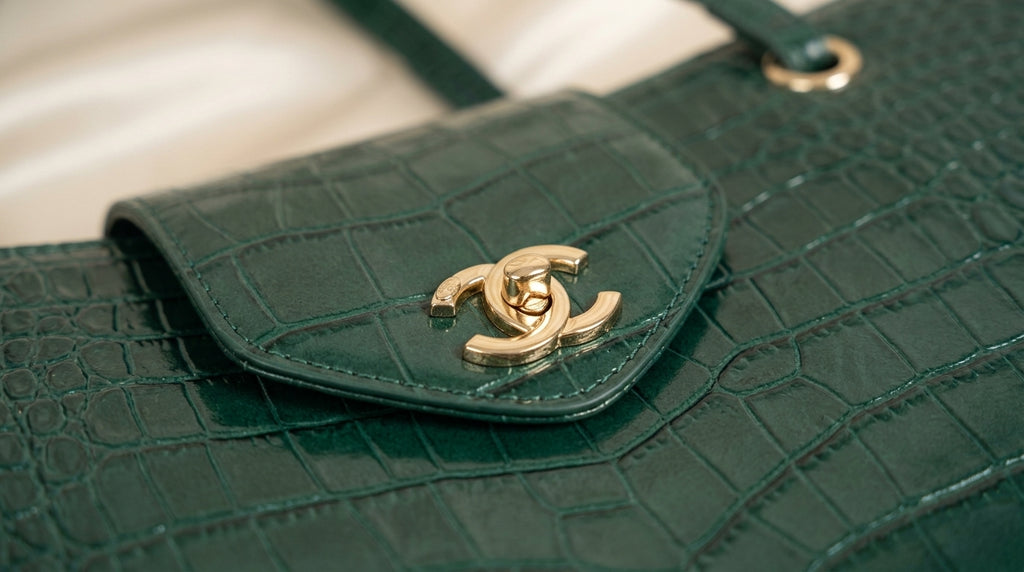 Chanel Croc-Embossed Tote Bag | Emerald Green Leather with Gold CC Hardware –| LisaLuxuryHub