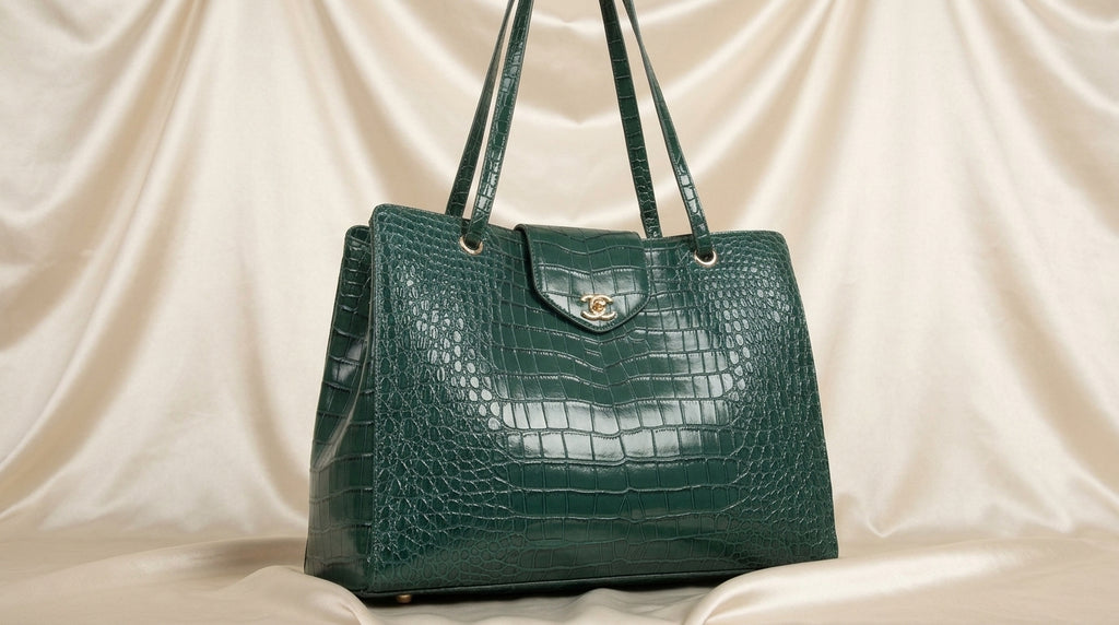 Chanel Croc-Embossed Tote Bag | Emerald Green Leather with Gold CC Hardware –| LisaLuxuryHub