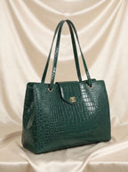 Chanel Croc-Embossed Tote Bag | Emerald Green Leather with Gold CC Hardware –| LisaLuxuryHub