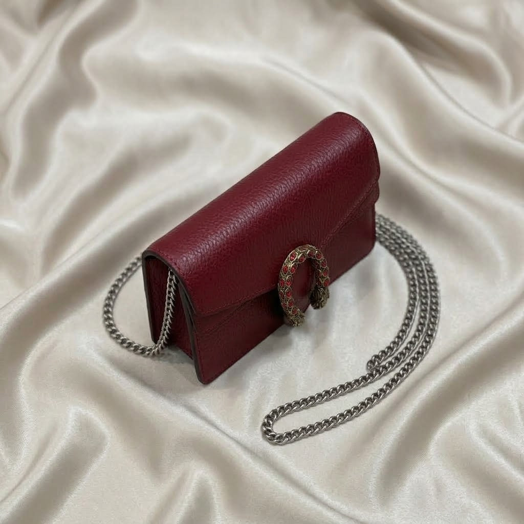 Gucci Dionysus Mini Bag | Burgundy Leather with Crystal Tiger-Head Hardware –| LisaLuxuryHub