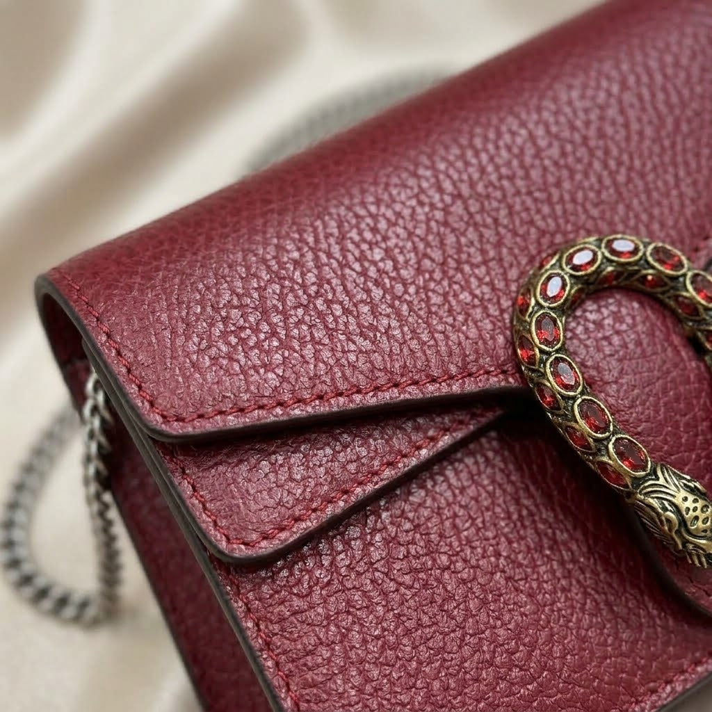 Gucci Dionysus Mini Bag | Burgundy Leather with Crystal Tiger-Head Hardware –| LisaLuxuryHub