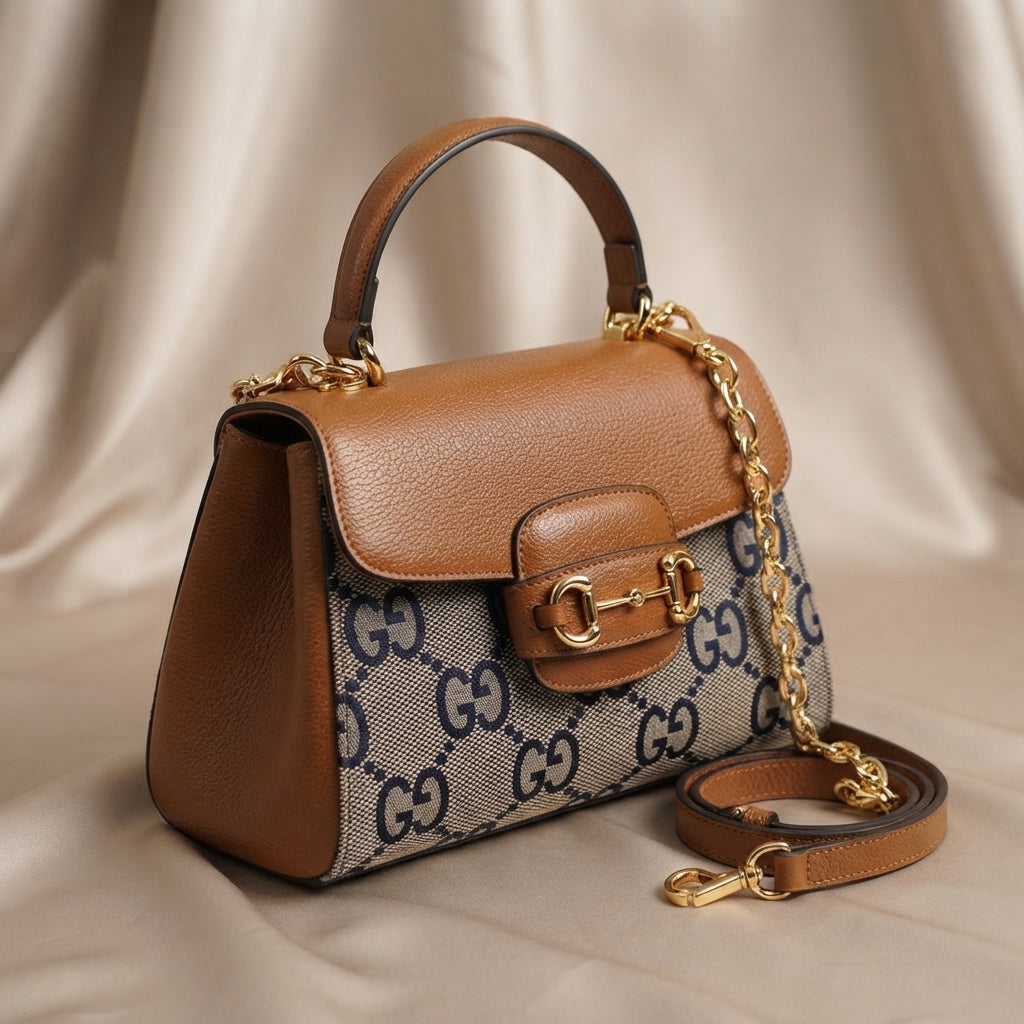 Gucci Horsebit 1955 Bag | Tan Leather & GG Jacquard Canvas with Gold Hardware –| LisaLuxuryHub