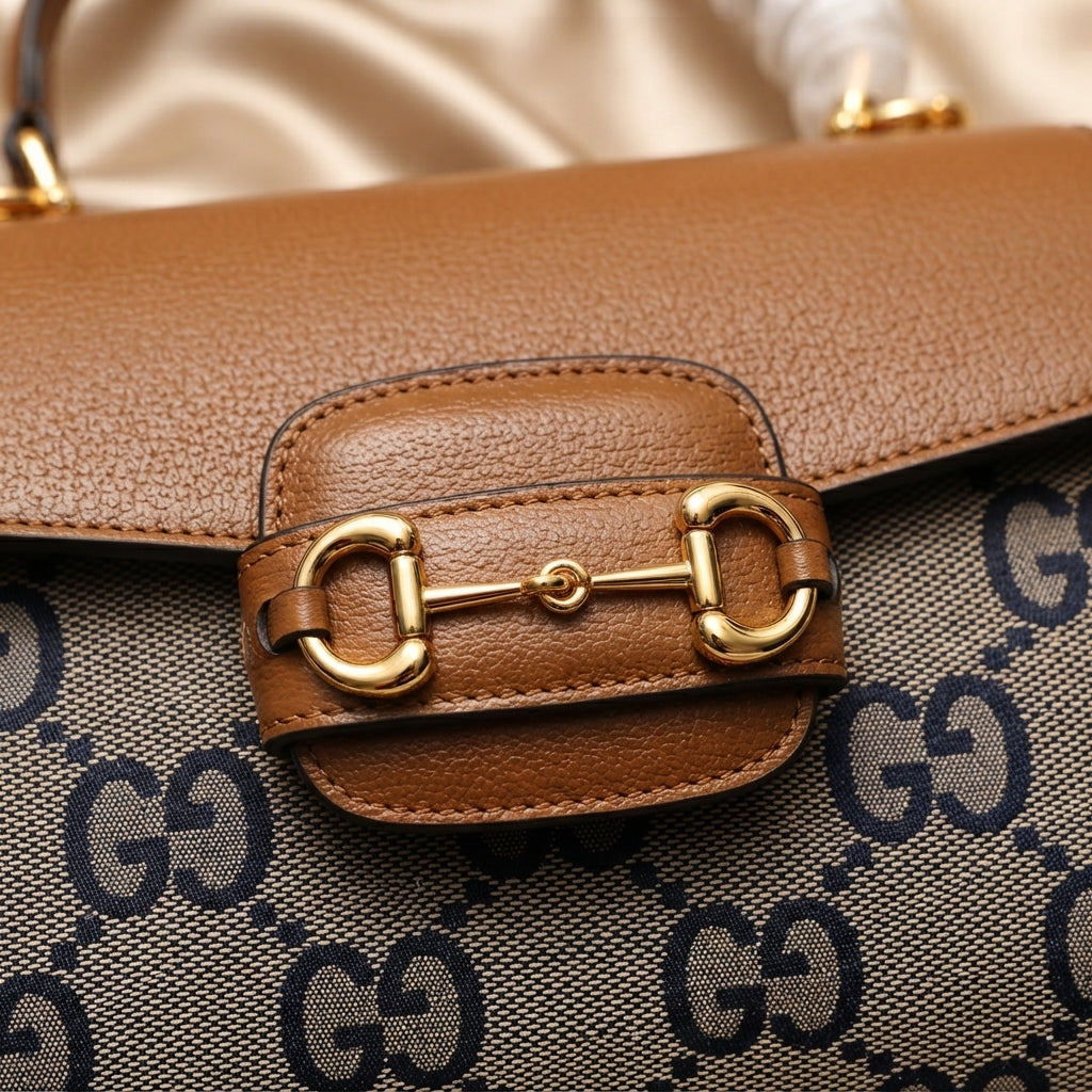 Gucci Horsebit 1955 Bag | Tan Leather & GG Jacquard Canvas with Gold Hardware –| LisaLuxuryHub