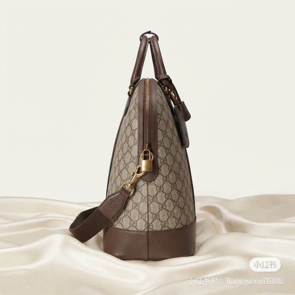 Gucci Ophidia GG Dome Bag | Beige Monogram Canvas with Web Stripe & Gold Hardware –| LisaLuxuryHub