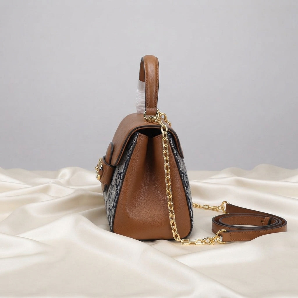 Gucci Horsebit 1955 Bag | Tan Leather & GG Jacquard Canvas with Gold Hardware –| LisaLuxuryHub
