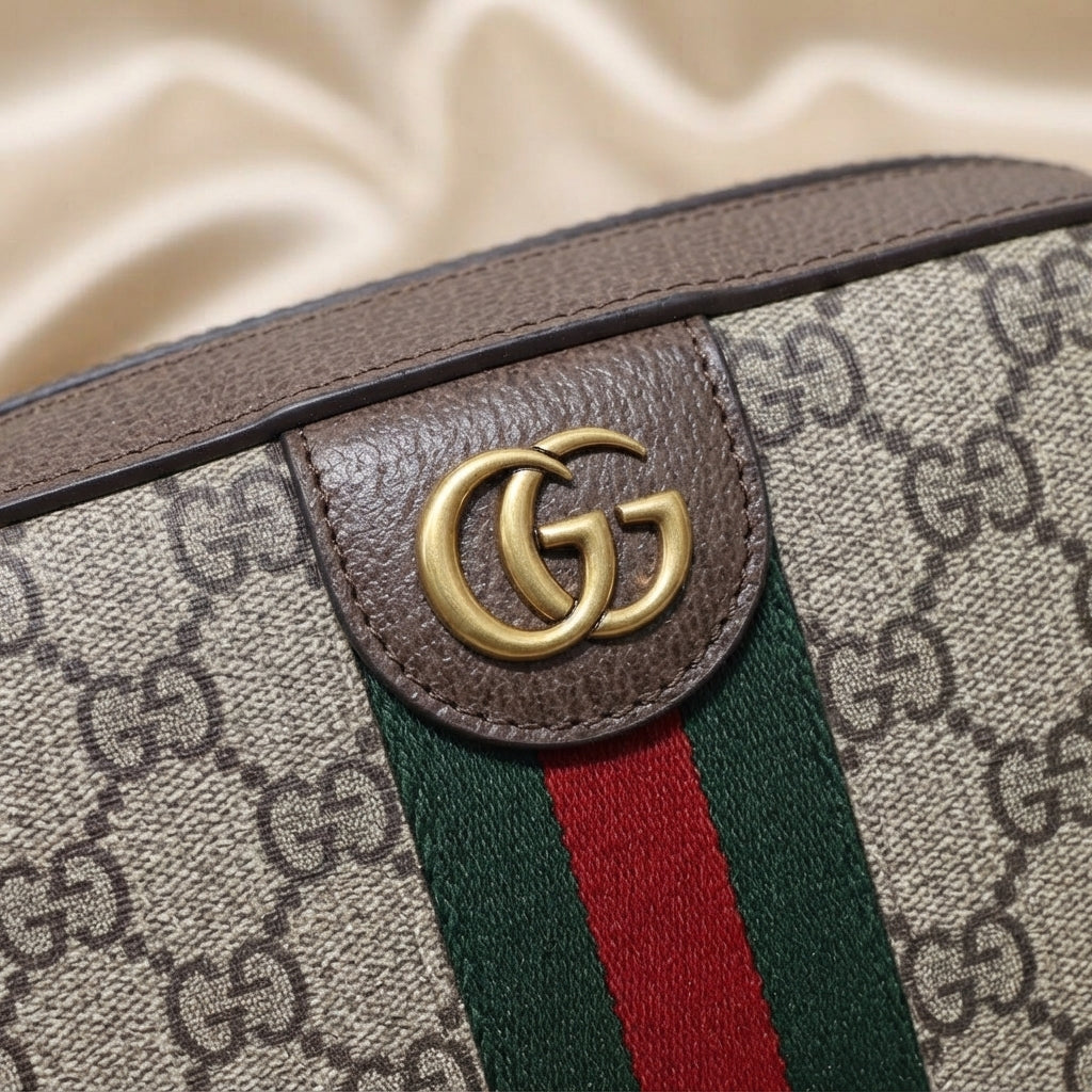 Gucci Ophidia GG Crossbody Bag | Beige Monogram Canvas with Web Stripe & Gold Hardware –| LisaLuxuryHub
