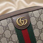Gucci Ophidia GG Crossbody Bag | Beige Monogram Canvas with Web Stripe & Gold Hardware –| LisaLuxuryHub