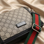 Gucci GG Supreme Crossbody Bag | Beige Monogram with Web Stripe Strap & Silver Hardware – LisaLuxuryHub