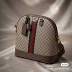 Gucci Ophidia GG Dome Bag | Beige Monogram Canvas with Web Stripe & Gold Hardware –| LisaLuxuryHub