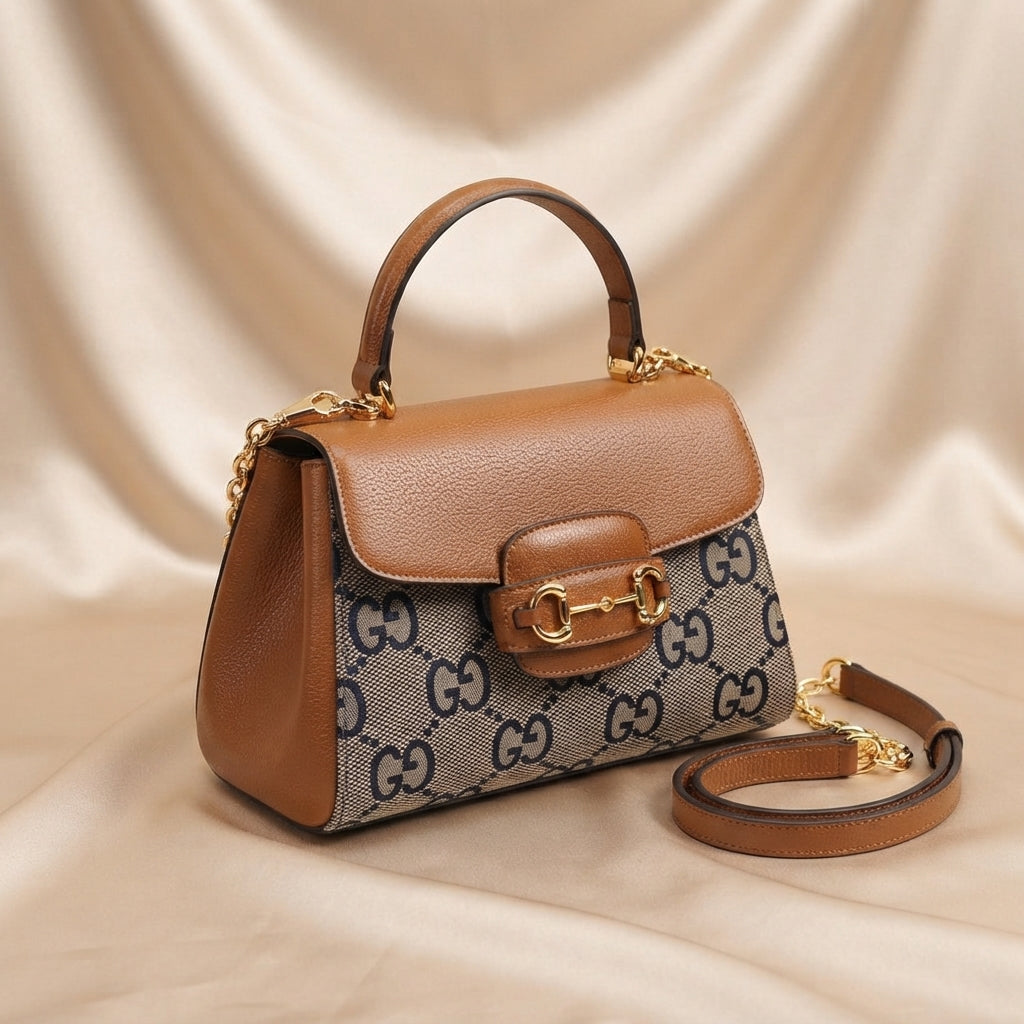 Gucci Horsebit 1955 Bag | Tan Leather & GG Jacquard Canvas with Gold Hardware –| LisaLuxuryHub