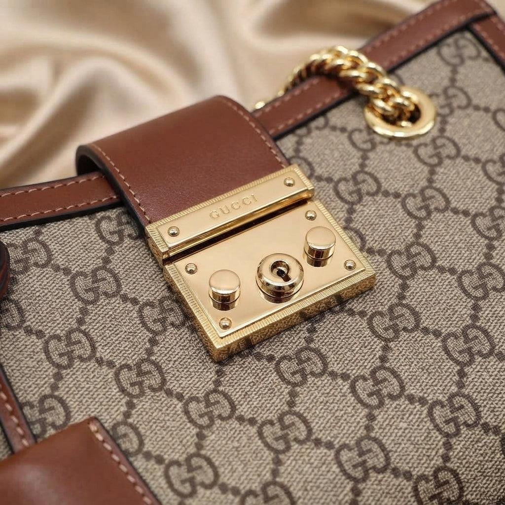 Gucci Padlock GG Canvas Shoulder Bag | Beige Monogram with Gold Hardware –| LisaLuxuryHub