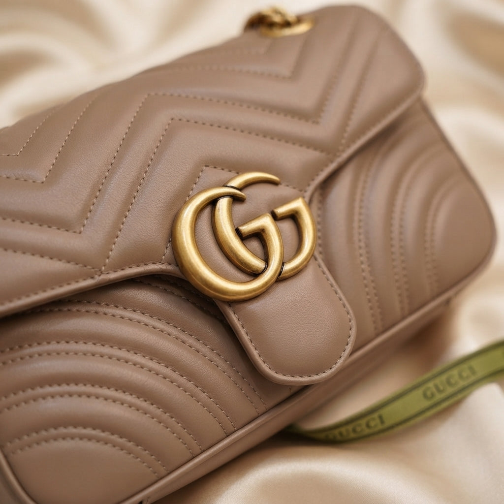 Gucci GG Marmont Matelassé Shoulder Bag | Taupe Leather with Gold Double-G Hardware –| LisaLuxuryHub