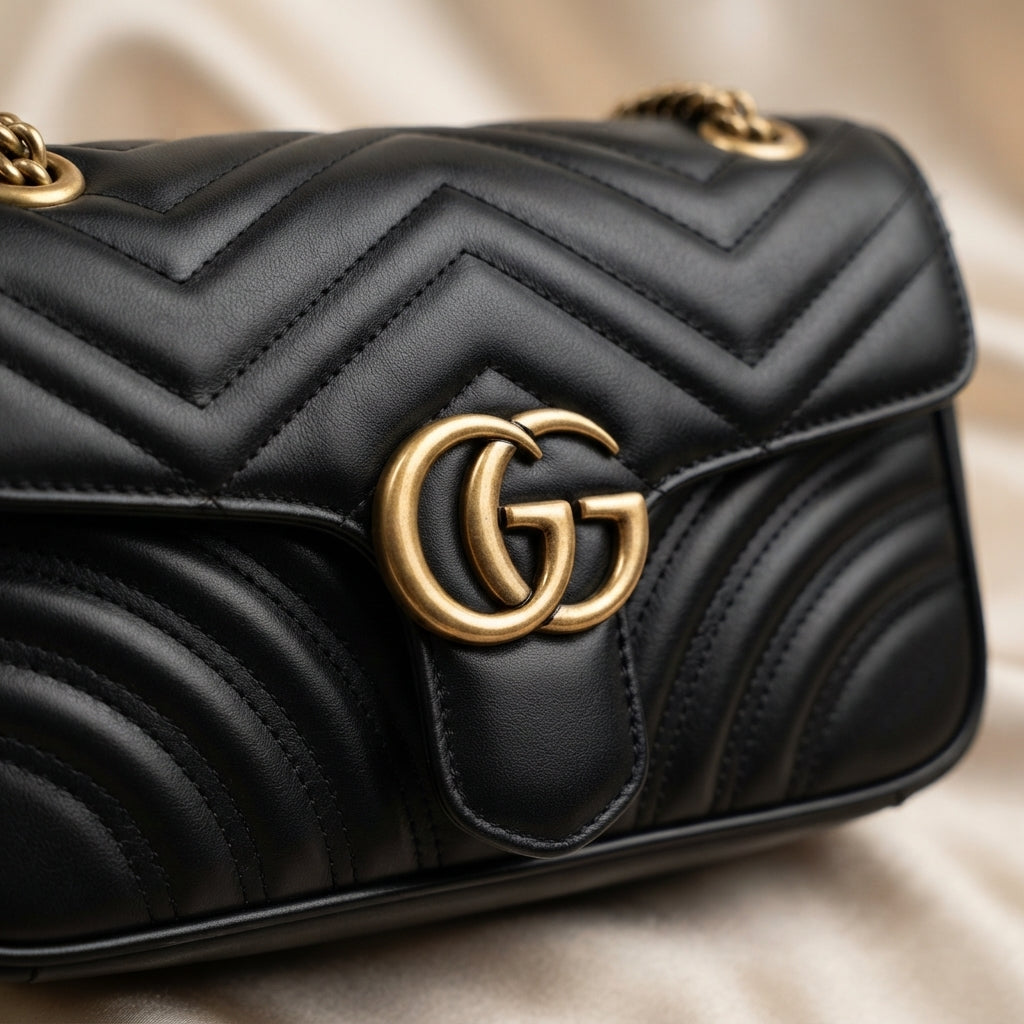 Gucci GG Marmont Shoulder Bag | Black Matelassé Leather with Gold Double-G Hardware –| LisaLuxuryHub