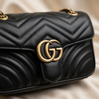 Gucci GG Marmont Shoulder Bag | Black Matelassé Leather with Gold Double-G Hardware –| LisaLuxuryHub