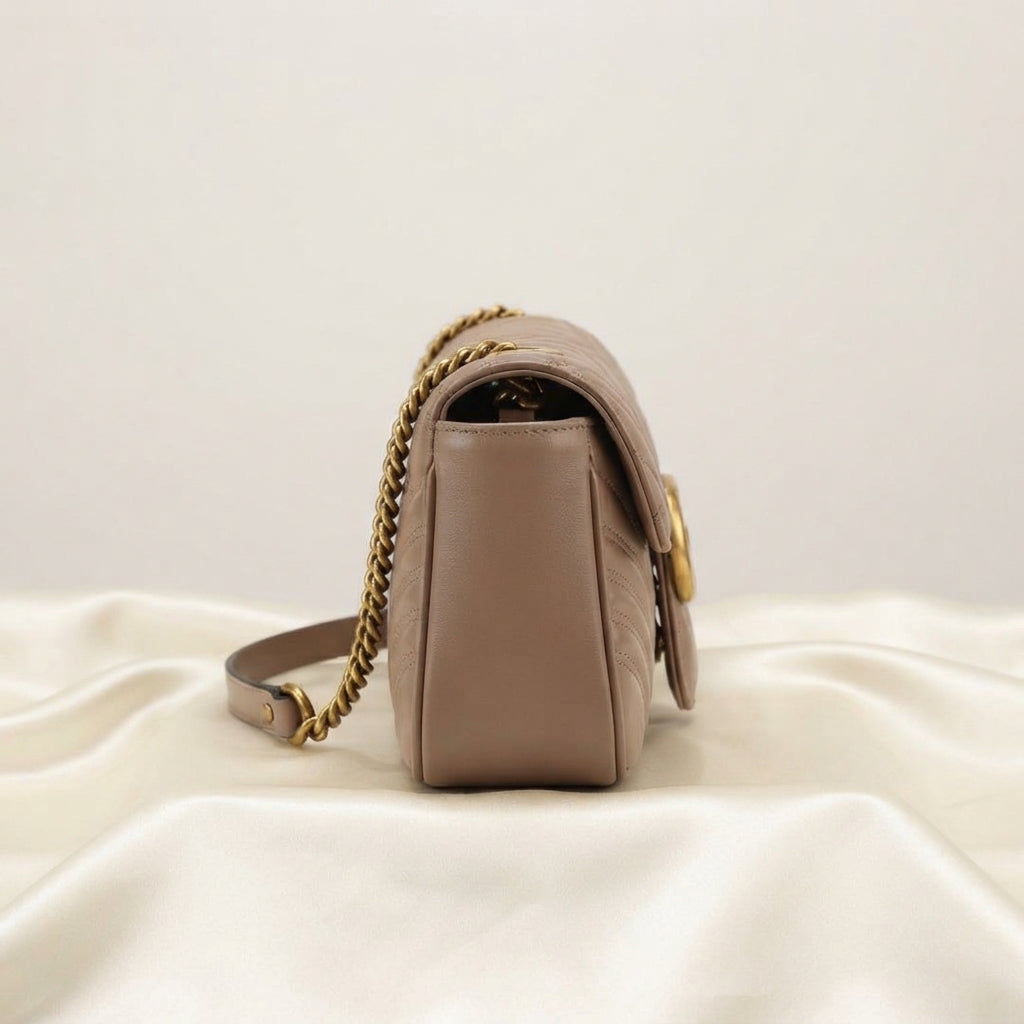 Gucci GG Marmont Matelassé Shoulder Bag | Taupe Leather with Gold Double-G Hardware –| LisaLuxuryHub