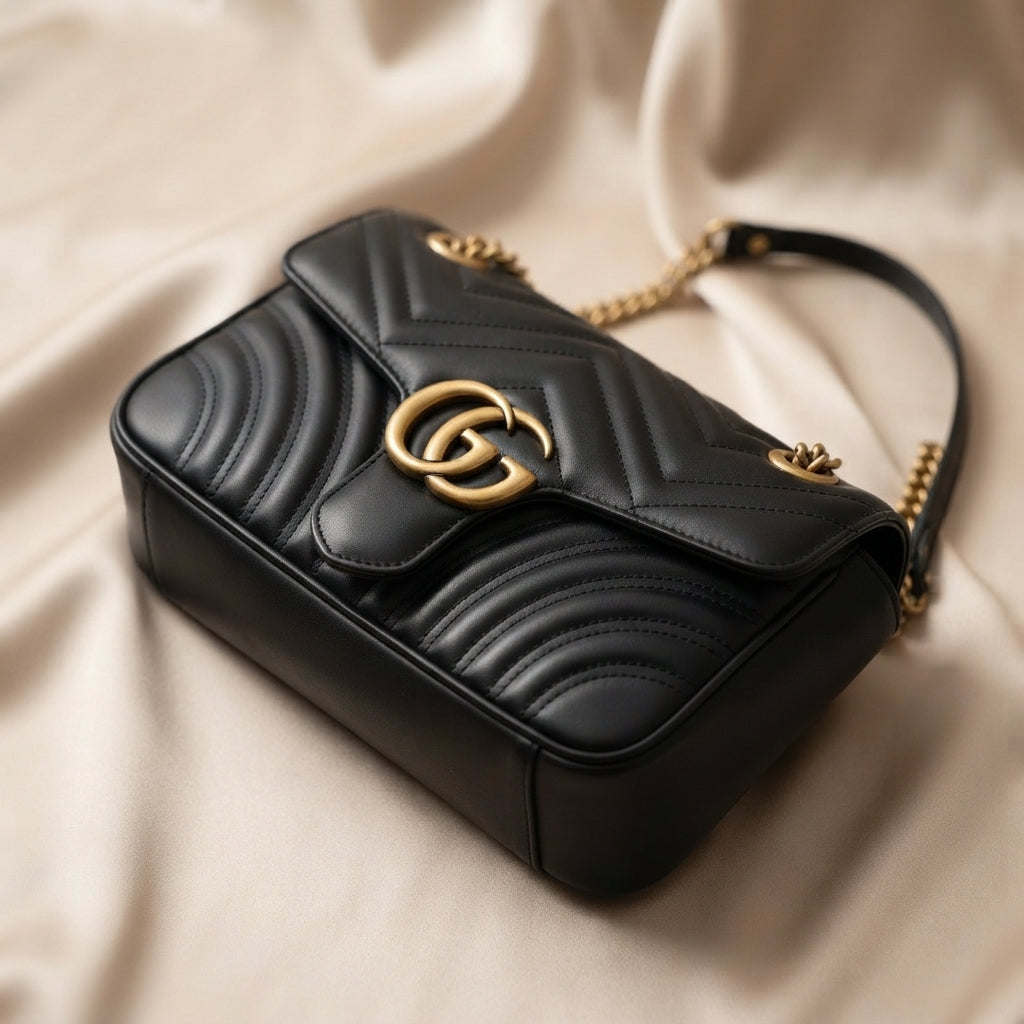 Gucci GG Marmont Shoulder Bag | Black Matelassé Leather with Gold Double-G Hardware –| LisaLuxuryHub