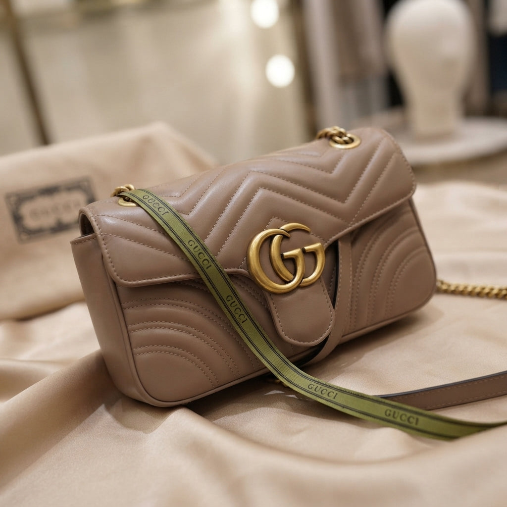Gucci GG Marmont Matelassé Shoulder Bag | Taupe Leather with Gold Double-G Hardware –| LisaLuxuryHub