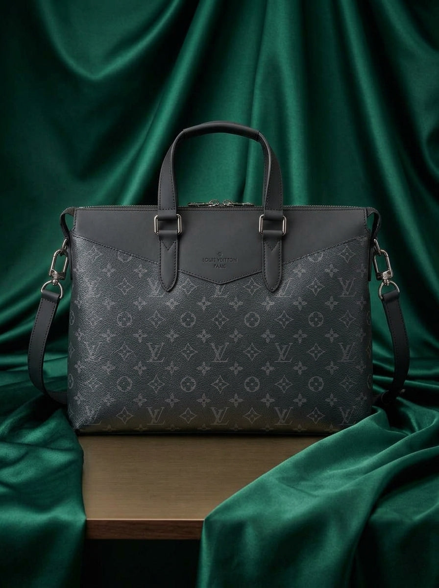 LOUIS VUITTON  Structured Monogram-Print Briefcase Tote — Black