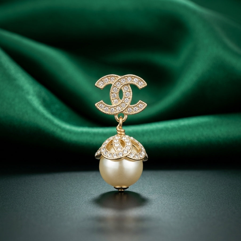 Chanel CC Logo Pearl Drop Earrings