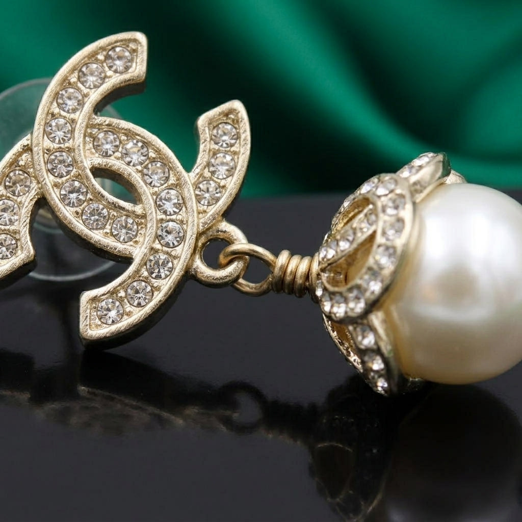 Chanel CC Logo Pearl Drop Earrings