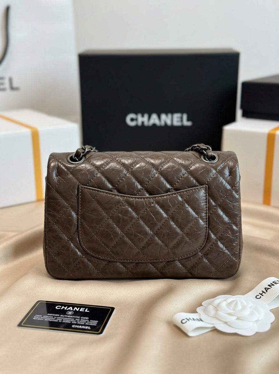 Chanel 2.55 Reissue Flap Bag | Dark Brown Aged Leather with Silver Hardware –| LisaLuxuryHub