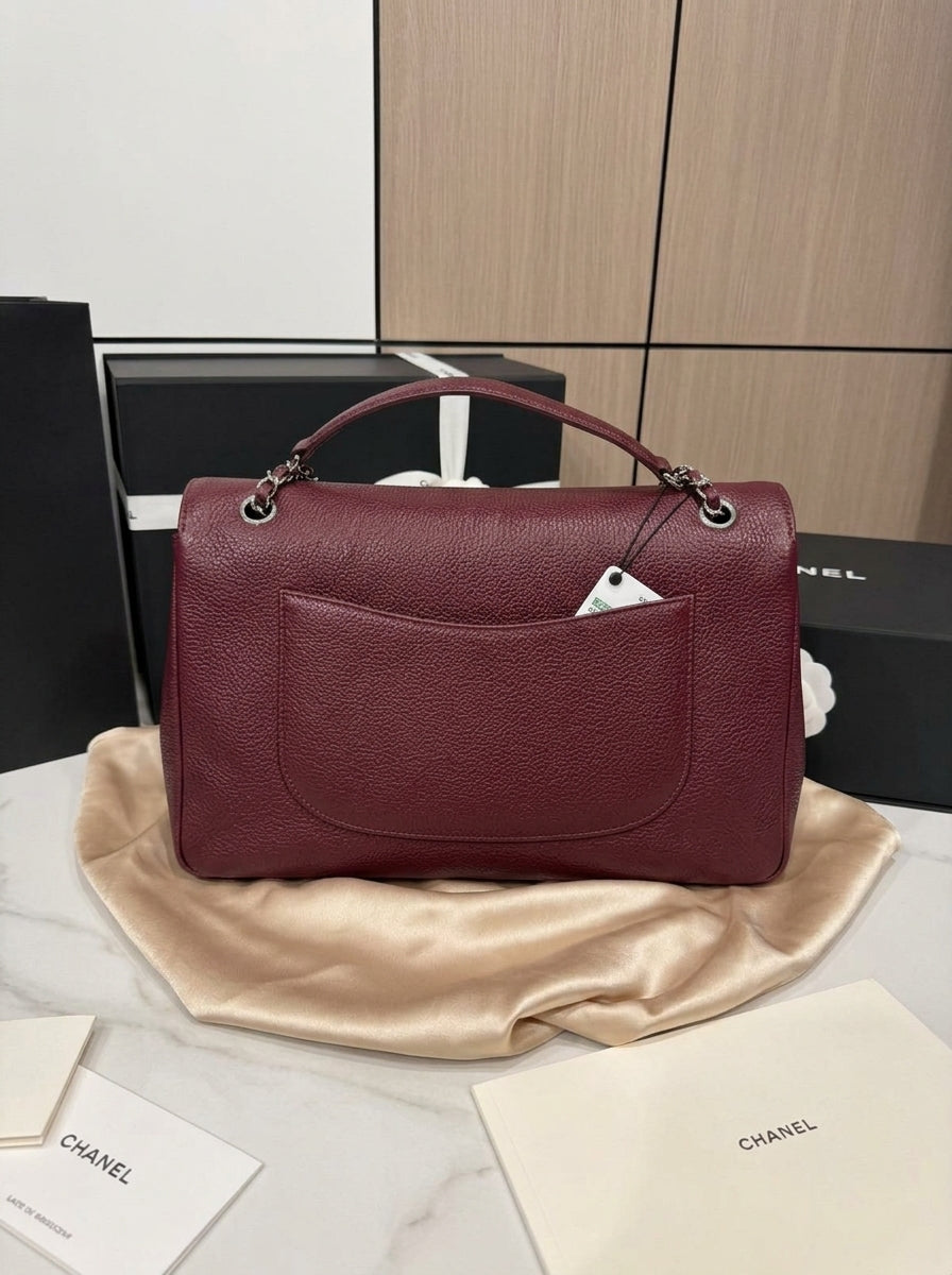 Chanel Large Flap Bag | Burgundy Grained Leather with Silver CC Hardware – | LisaLuxuryHub