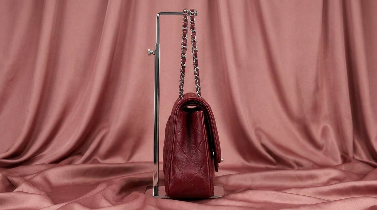 CHANEL Burgundy Quilted Leather Flap Bag with Woven Chain Strap