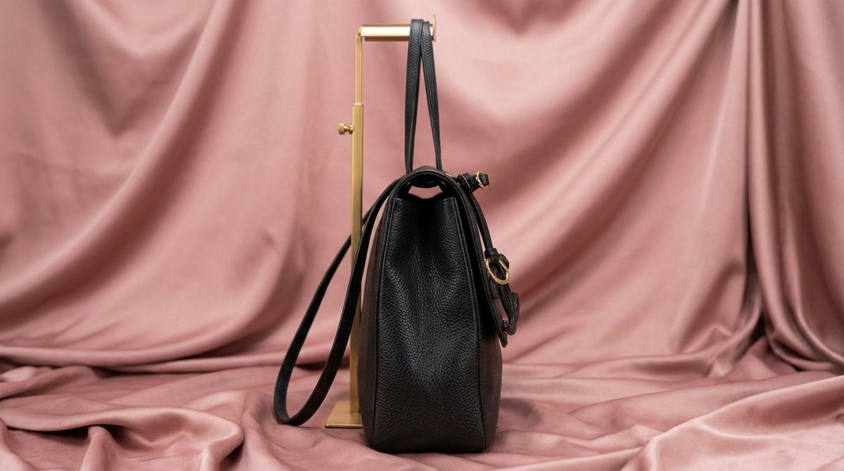 CHANEL Black Pebbled Leather Flap Bag with Gold Twist-Lock