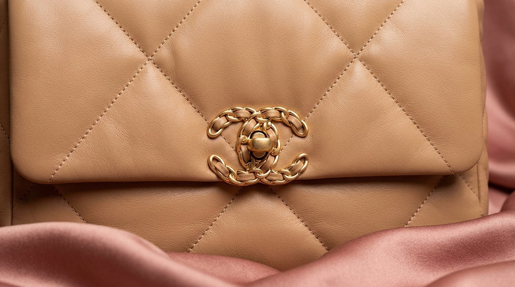 CHANEL Tan Puffy Quilted Leather Bag with Two-Tone Chain Handle