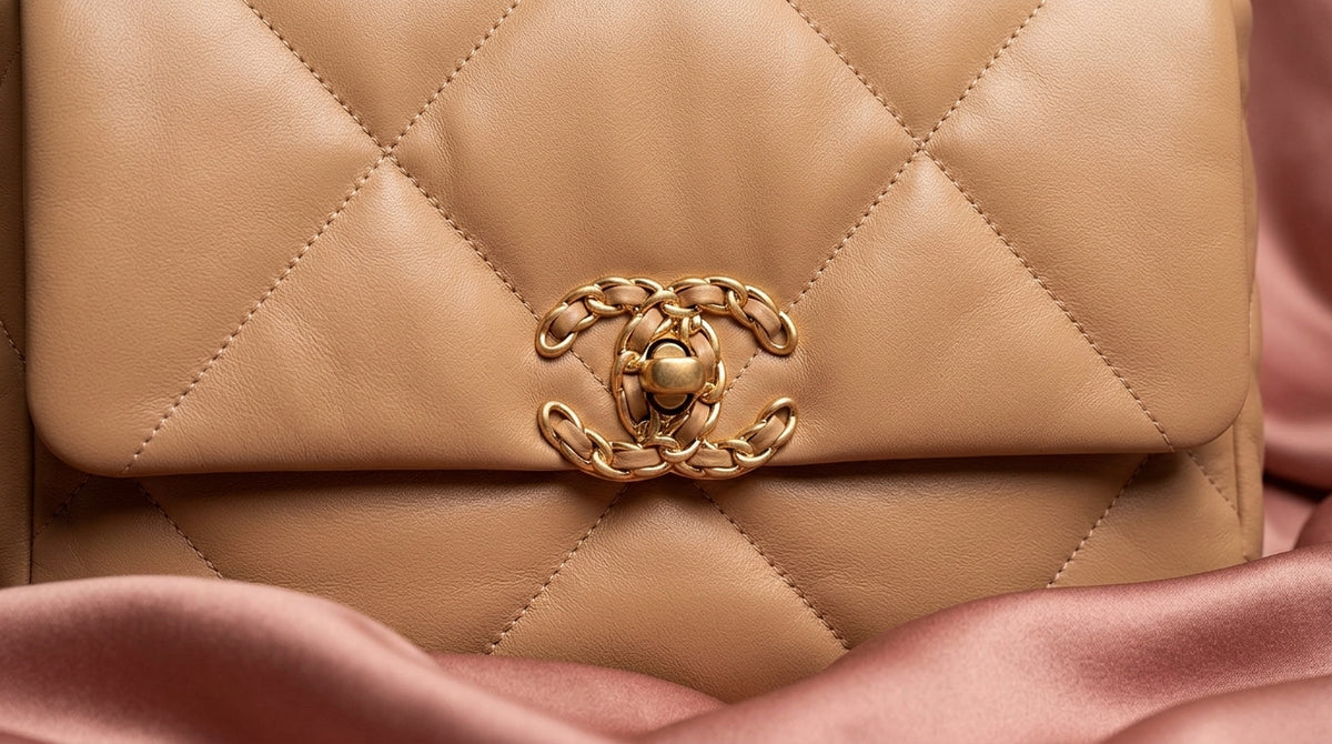 CHANEL Tan Puffy Quilted Leather Bag with Two-Tone Chain Handle