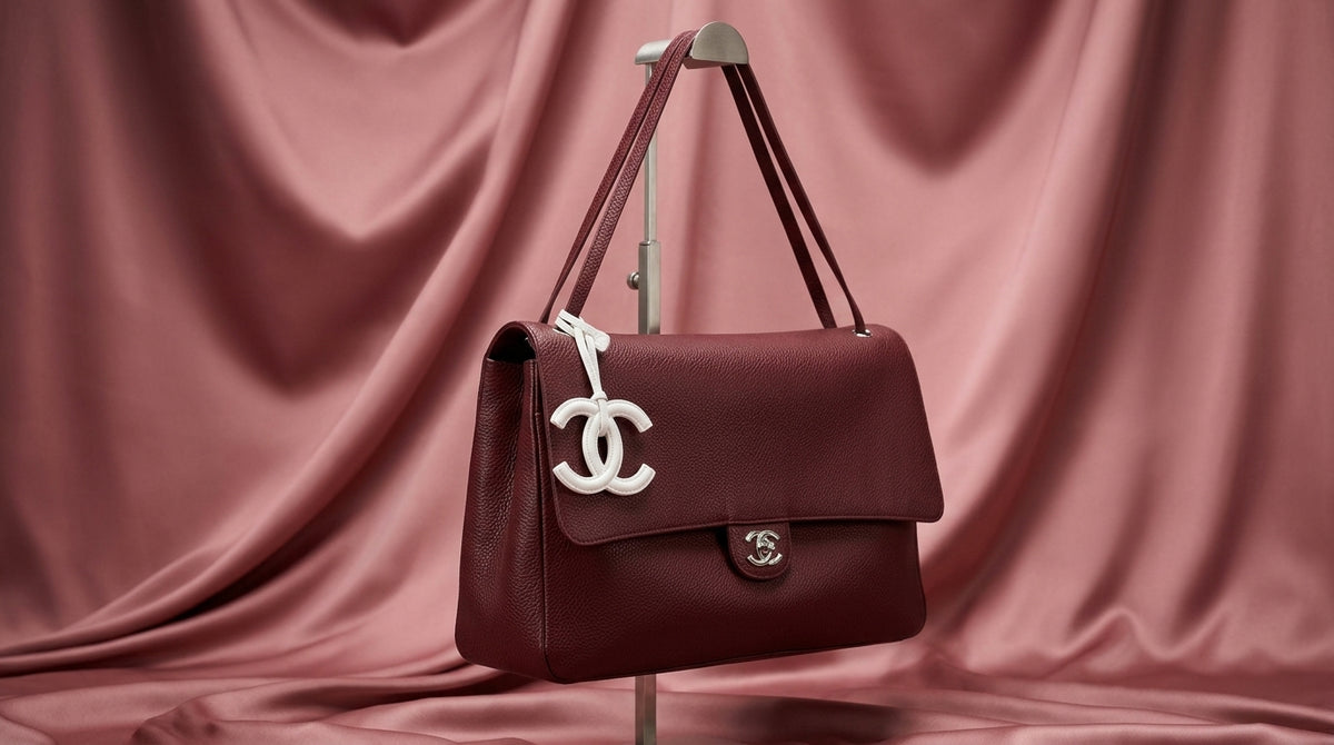 CHANEL Burgundy Pebbled Leather Satchel with Twist-Lock Closure