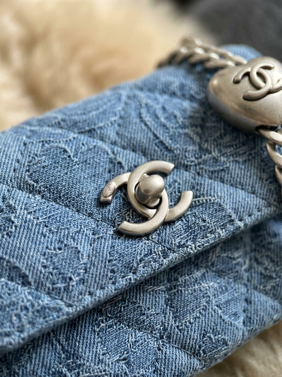Chanel  | Blue Quilted Denim & Lace with Silver Chain – LisaLuxuryhub