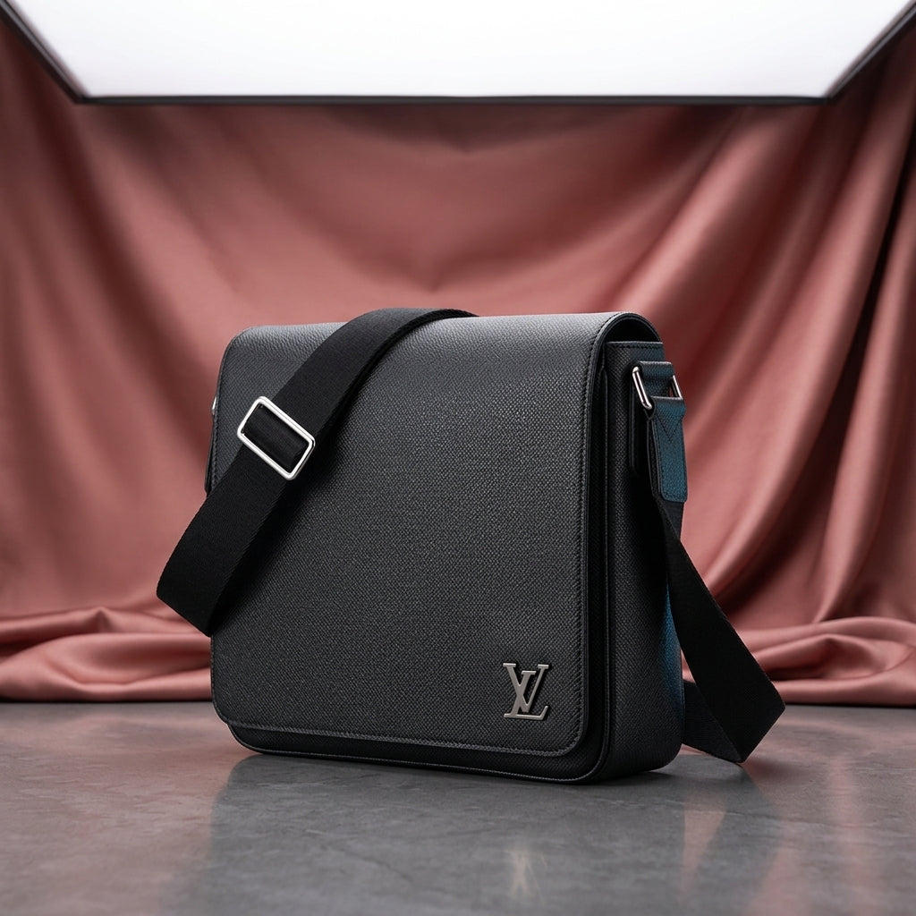 Louis Vuitton Structured Saffiano-Style Messenger Bag — Black
