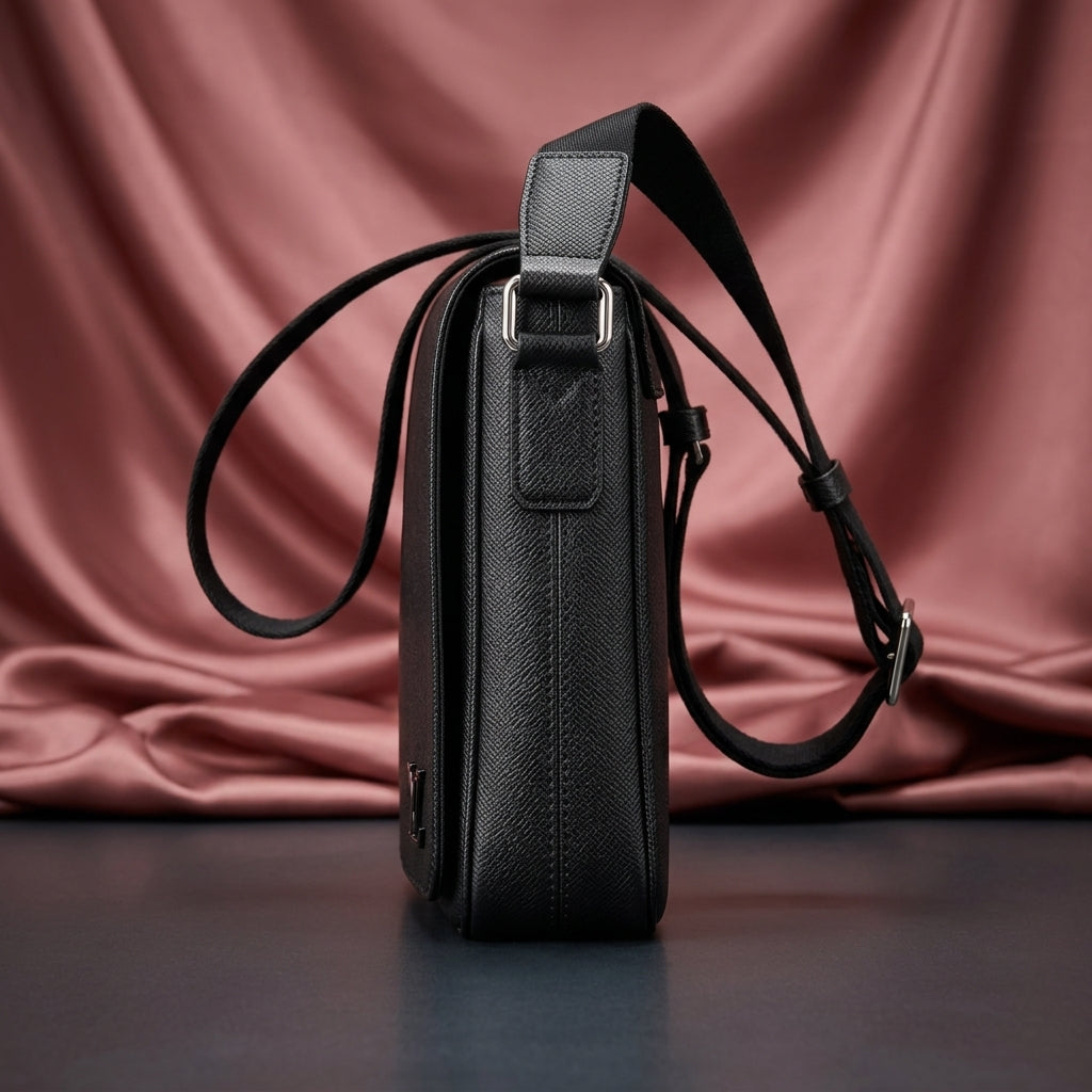 Louis Vuitton Structured Saffiano-Style Messenger Bag — Black