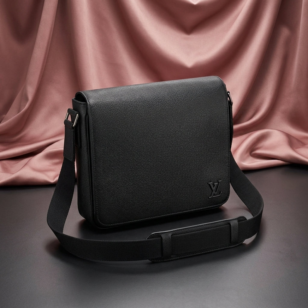 Louis Vuitton Structured Saffiano-Style Messenger Bag — Black
