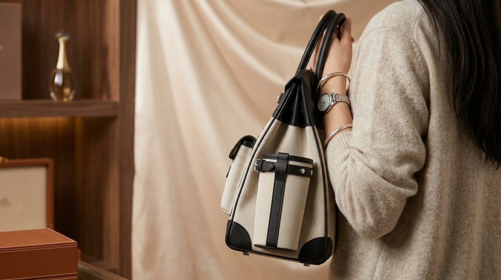 Hermès HAC Canvas & Black Leather Tote Bag| LisaLuxuryHub