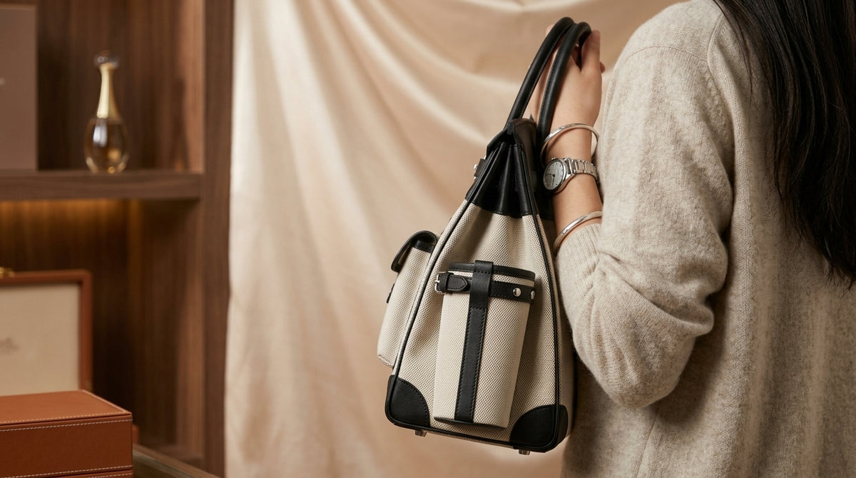 Hermès HAC Canvas & Black Leather Tote Bag| LisaLuxuryHub