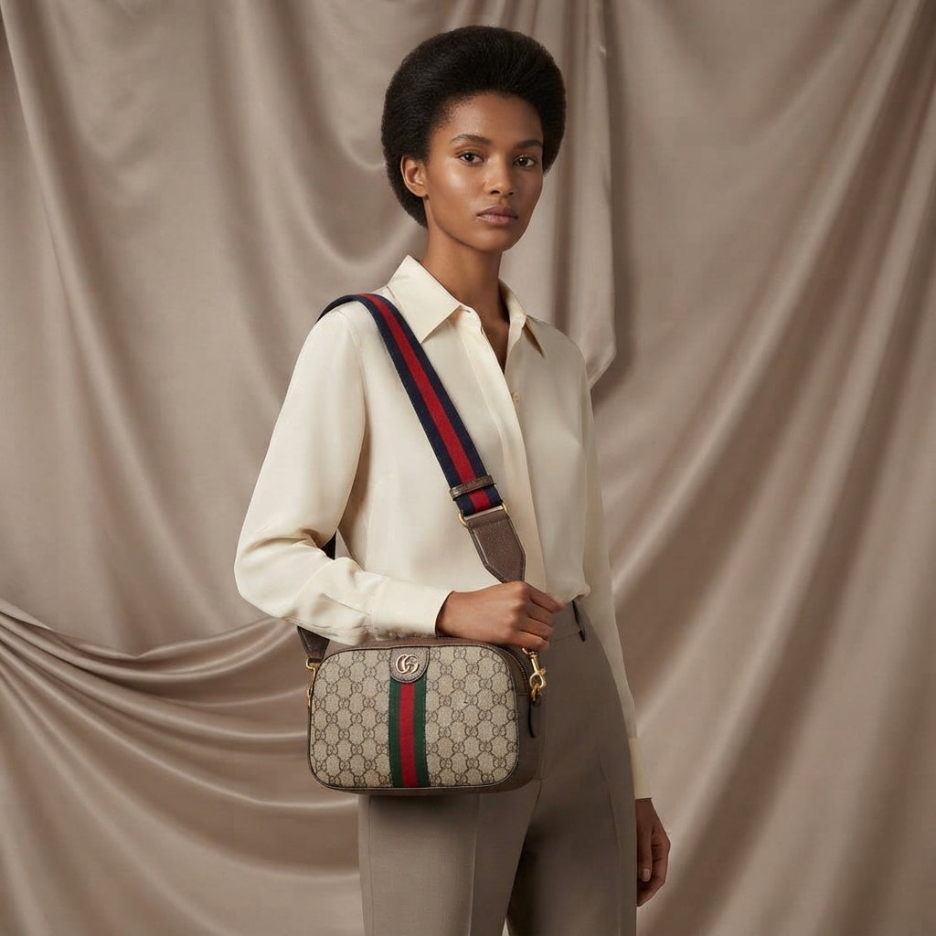 Gucci Ophidia GG Crossbody Bag | Beige Monogram Canvas with Web Stripe & Gold Hardware –| LisaLuxuryHub