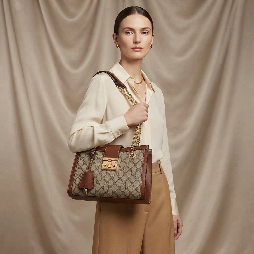 Gucci Padlock GG Canvas Shoulder Bag | Beige Monogram with Gold Hardware –| LisaLuxuryHub