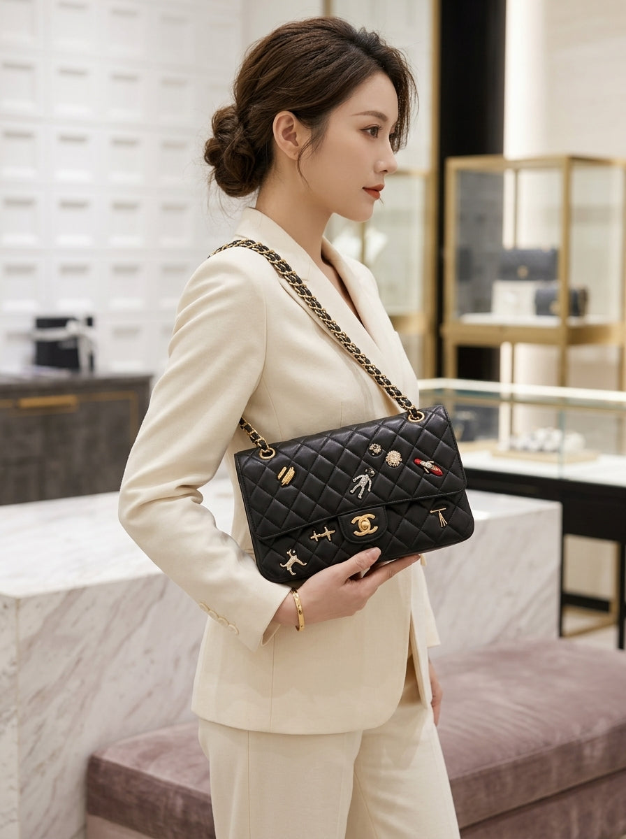 Chanel Limited Edition | Black Leather with Space Charm Embellishments –| LisaLuxuryHub
