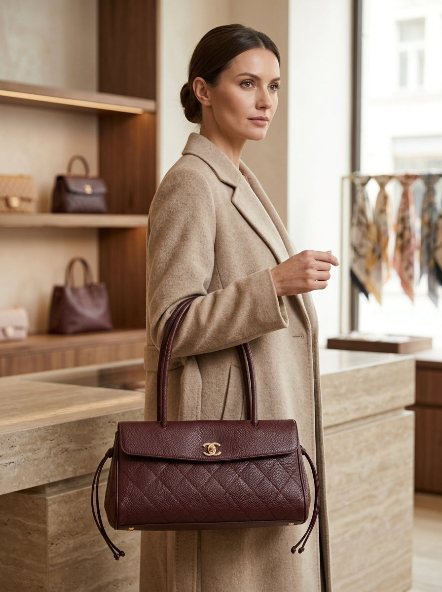 Chanel Structured Tote Bag | Burgundy Grained & Quilted Leather –| LisaLuxuryHub