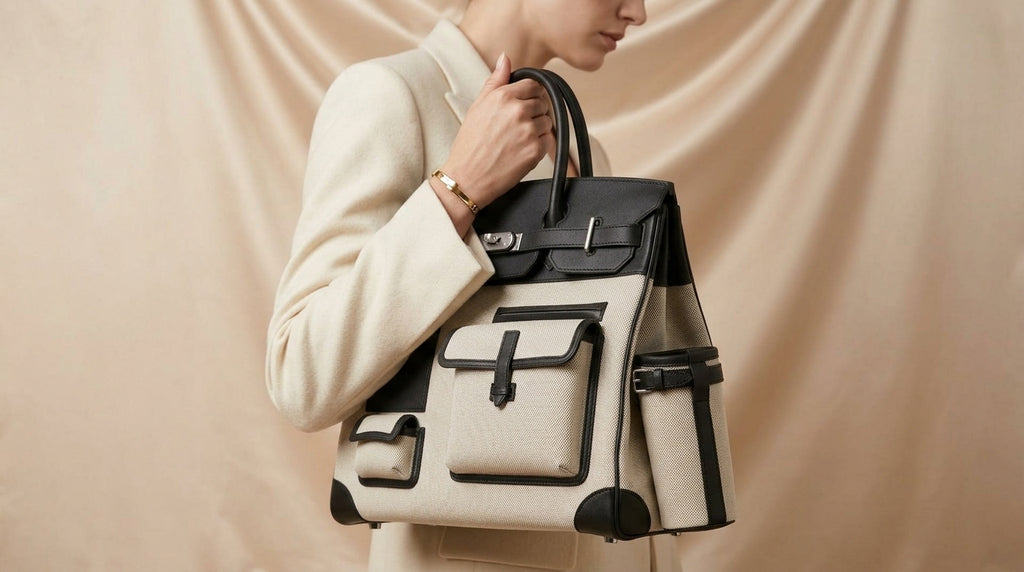 Hermès HAC Canvas & Black Leather Tote Bag| LisaLuxuryHub