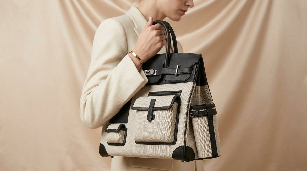 Hermès HAC Canvas & Black Leather Tote Bag| LisaLuxuryHub