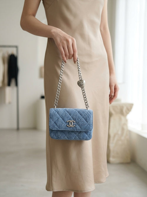 Chanel  | Blue Quilted Denim & Lace with Silver Chain – LisaLuxuryhub