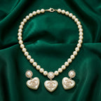 Chanel Pearl Heart CC Logo Necklace &amp; Earrings Set