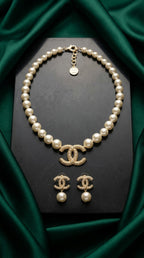 Chanel Pearl Necklace &amp; CC Logo Earrings Set