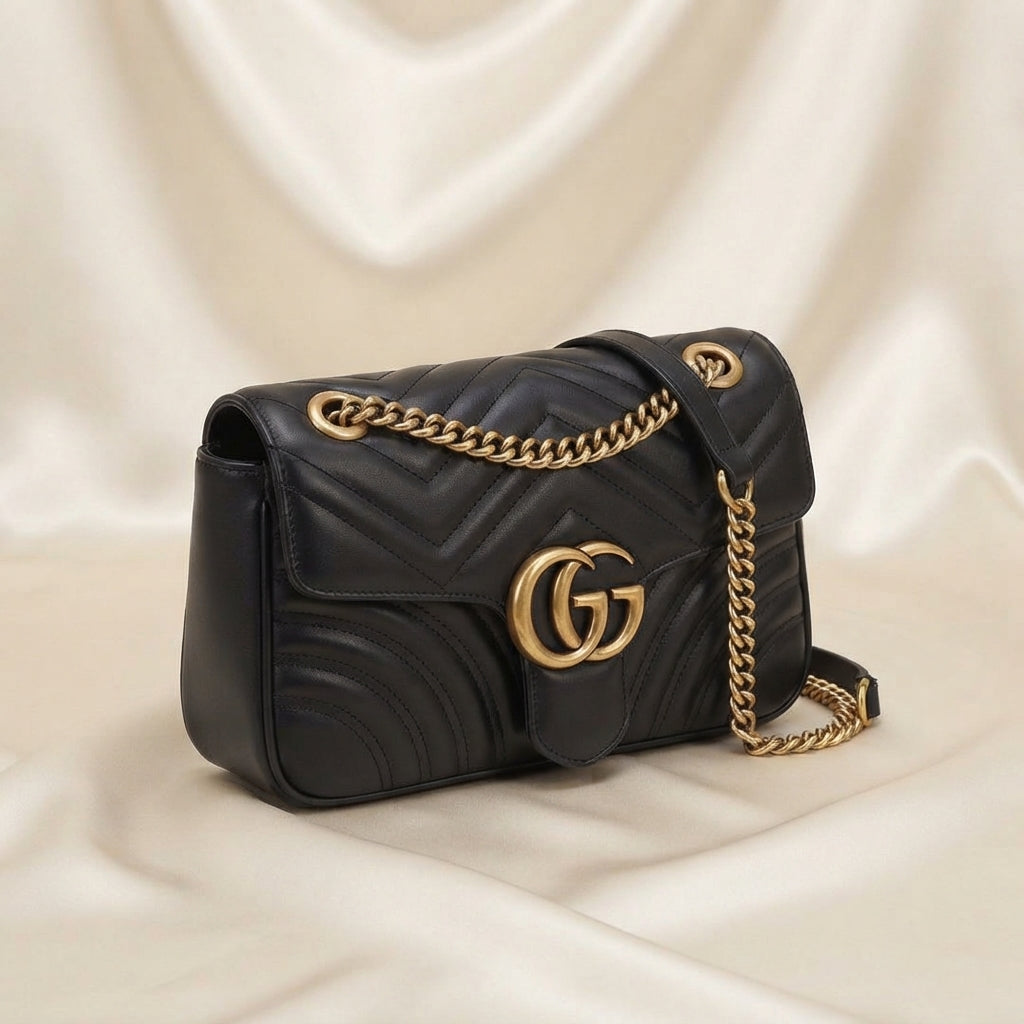 Gucci GG Marmont Shoulder Bag | Black Matelassé Leather with Gold Double-G Hardware –| LisaLuxuryHub